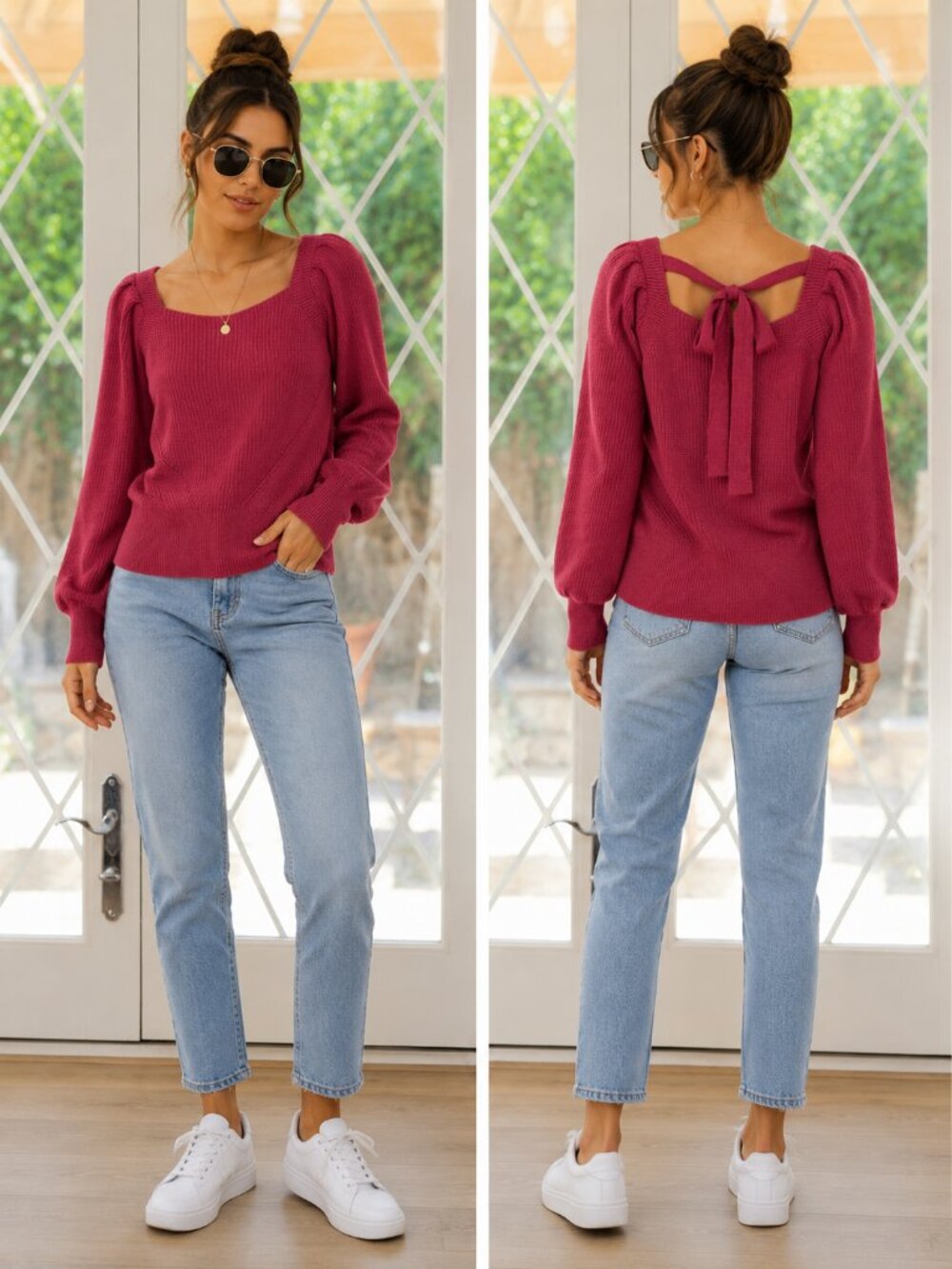 🌹 Pyramid Dark Rose Tie-Back Knit Sweater | Size M 🌹